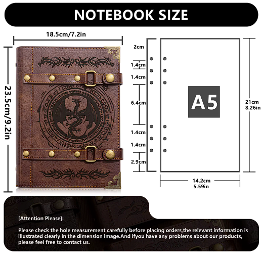 A5 6 ring binder notebook size chart